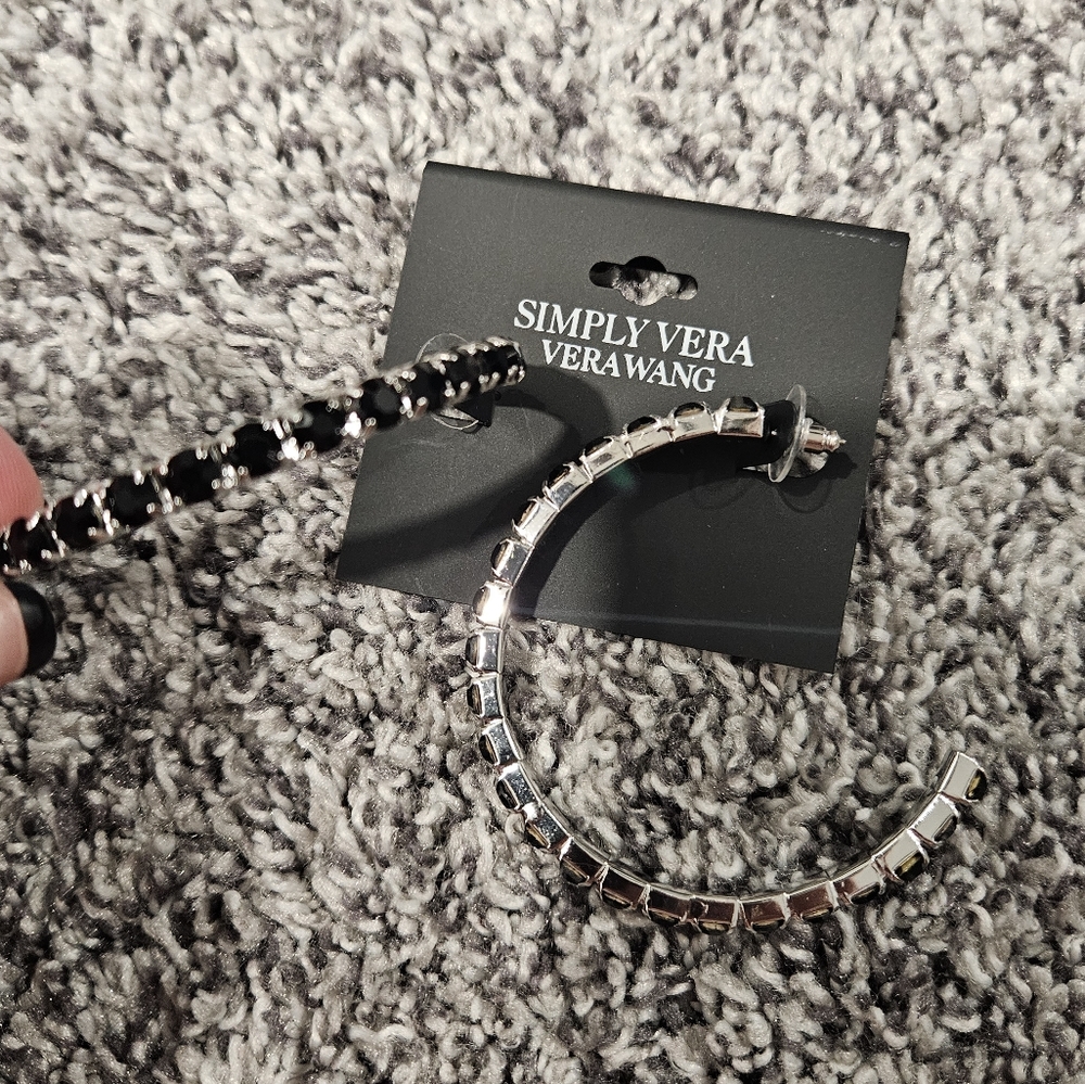 New Vera Wang black and silver hoops